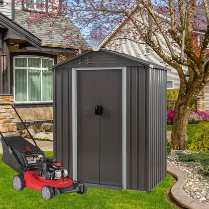 Vongrasig 5 x 3 x 6 FT Outdoor Storage Shed, Metal Tool Shed Clearance Garden Steel Shed with Side Window and Lockable Door Waterproof Tool Shed for Backyard Patio, Lawn (Gray)