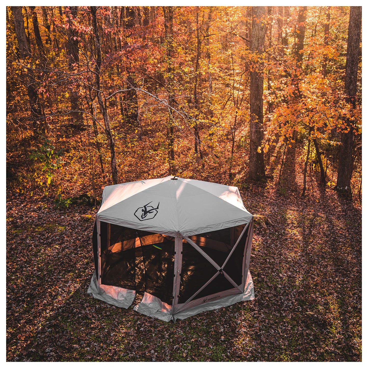 Gazelle Tents™ G6 6-Sided Portable Gazebo with TriTech Mesh, Easy Pop-Up Hub Screen Tent, Waterproof, UV Resistant, 8-Person & Table, Desert Sand, 86" x 124" x 124", GK914, Includes 3 Wind Panels