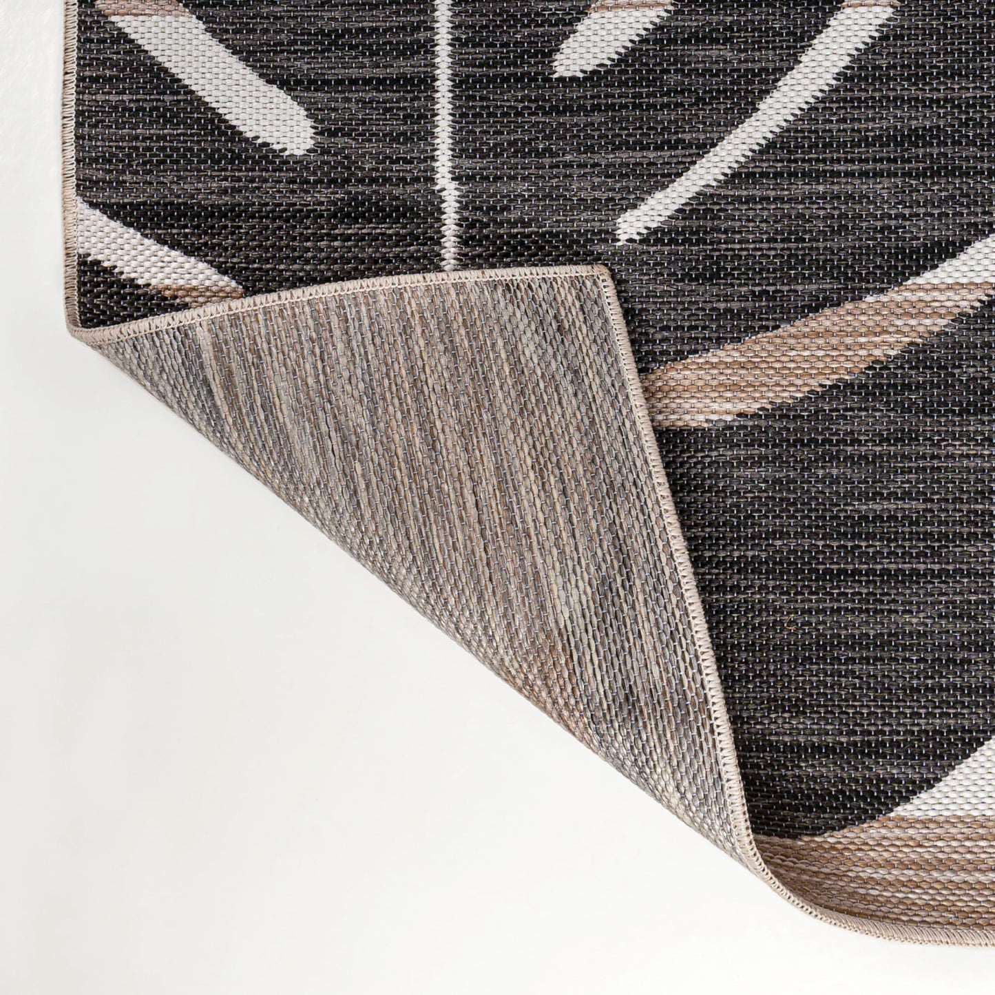 JONATHAN Y Beach Stripe and Monstera Leaf Indoor Outdoor Area Rug 8X10 Black/Beige, Allison Classic for Backyard, Patio, Porch, Easy-Cleaning, High Traffic, Pet-Friendly, Non-Shedding (TSN400A-8)