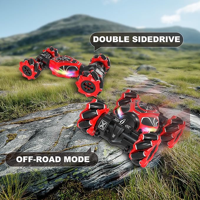 Gesture RC Car Red1:24 High Speed 4WD Transform Stunt Car with Gesture &amp Remote Control 360° Rotation Drift Vehicle with LED Lights Music Racing Toy Cars Gift for Boys Girls Age 6-12