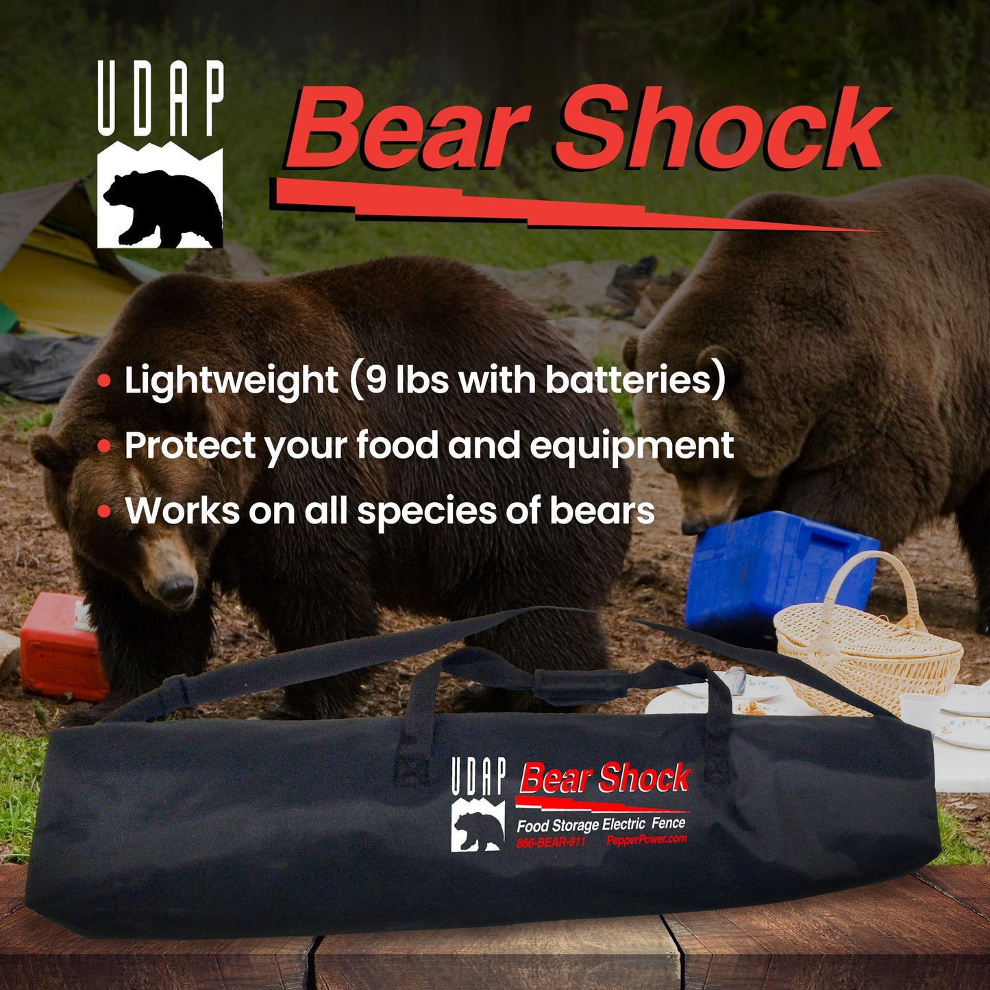Bear Shock UDAP Food Storage Electric Fence for Camp, Portable Camping Kit, BFF