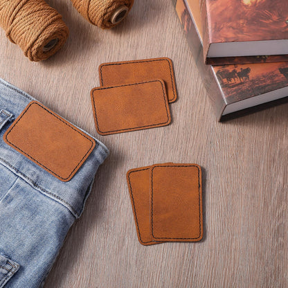 120 Pcs Blank Leatherette Hat Patches with Adhesive Backing - Faux Leather Iron-On Rectangular Patches for Fabric Repair, Custom Sewing, Laser Engraving & DIY Crafts (Brown, 3 x 2 Inches)