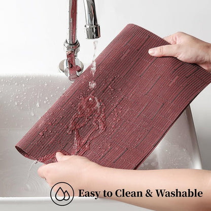 Leetaltree Burgundy Placemats Set of 4 - Heat Resistant Non-Slip Place mats for Dining Table, Washable Durable PVC Vinyl Woven Table Mats（Burgundy, 4）