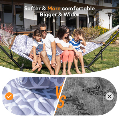 Everyfun Double Hammock with Spreader Bar,Soft Pillow,Max Load 500lbs,Portable Hammock for Outdoor,Camping,and Backyard,White Gray