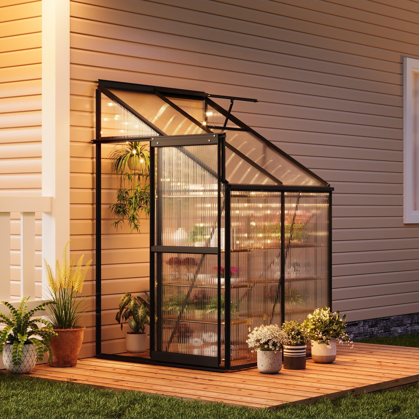 GarveeHome 4x4FT Greenhouse, Small Walk-in Polycarbonate Greenhouse with Adjustable Vent Window, Sliding Door, Portable Green House Kit for Outdoors, Winter