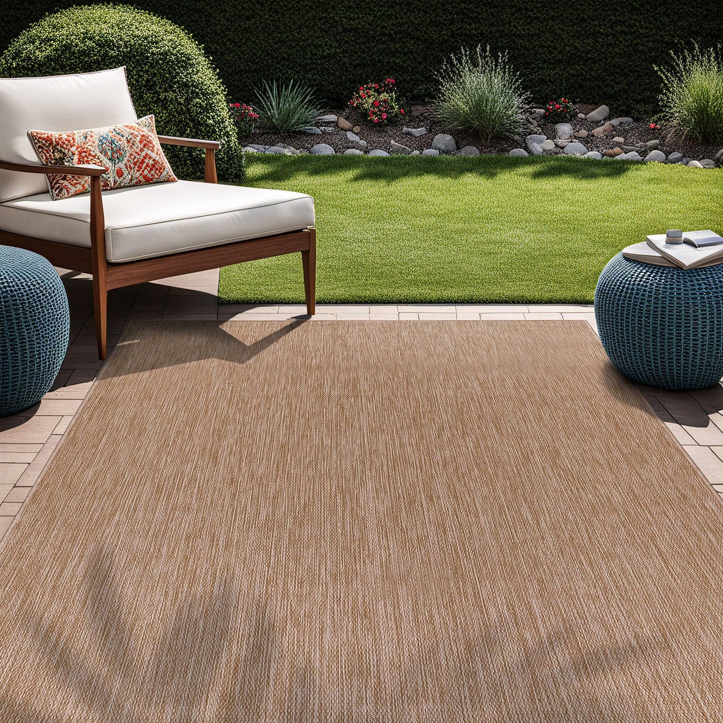 Beverly Rug Indoor Outdoor Rug 9x12, Washable Outside Carpet for Patio, Deck, Porch, Solid Modern Area Rug, Water Resistant, Jute Beige