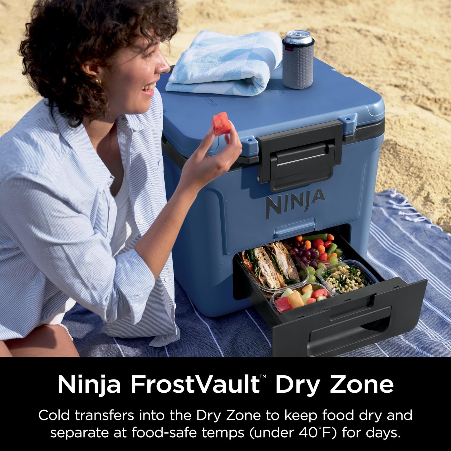 Ninja | Cooler | FrostVault 30QT Cooler with Wheels | Insulated with Temp Dry Storage Drawer | Keeps Ice Cold for Days | for the Beach, Camping, Picnics & More | Lakeshore Blue | FB230BL