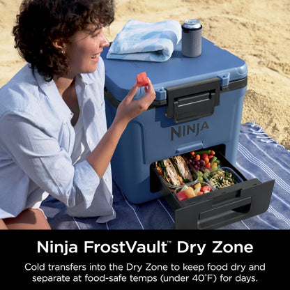 Ninja | Cooler | FrostVault 30QT Cooler with Wheels | Insulated with Temp Dry Storage Drawer | Keeps Ice Cold for Days | for the Beach, Camping, Picnics & More | Lakeshore Blue | FB230BL