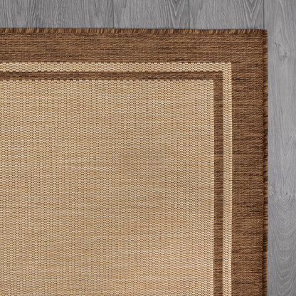CAMILSON Outdoor Rug 8x10 Bordered Natural Brown Modern Area Rugs for Indoor and Outdoor Patios, Kitchen and Hallway Mats, Washable Porch Deck Outside Carpet (Border Jute, 8 x 10)