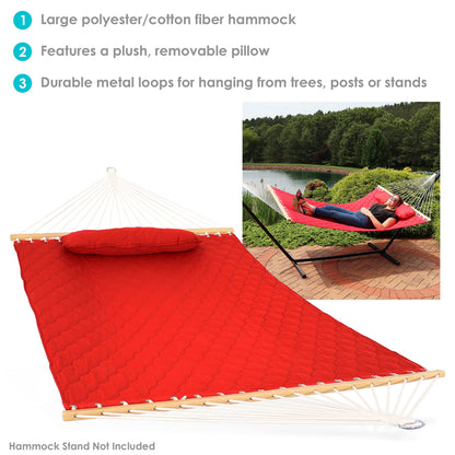 Sunnydaze Double Quilted Polyester Hammock with Detachable Pillow - 440-Pound Capacity - Red