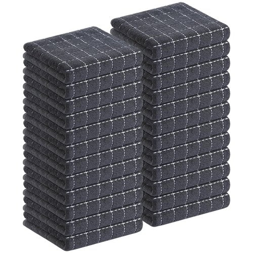 Homaxy 100% Cotton Terry Kitchen Towels(Dark Grey, 13 x 28 inches), Checkered Designed, Soft and Super Absorbent Dish Towels, 24 Pack