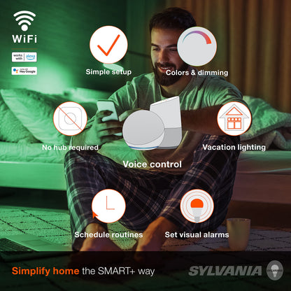 SYLVANIA Wifi LED Smart Light Bulb, 60W Equivalent Full Color and Tunable White A19, Dimmable, Compatible with Alexa and Google Home Only - 4 Pack (75674)