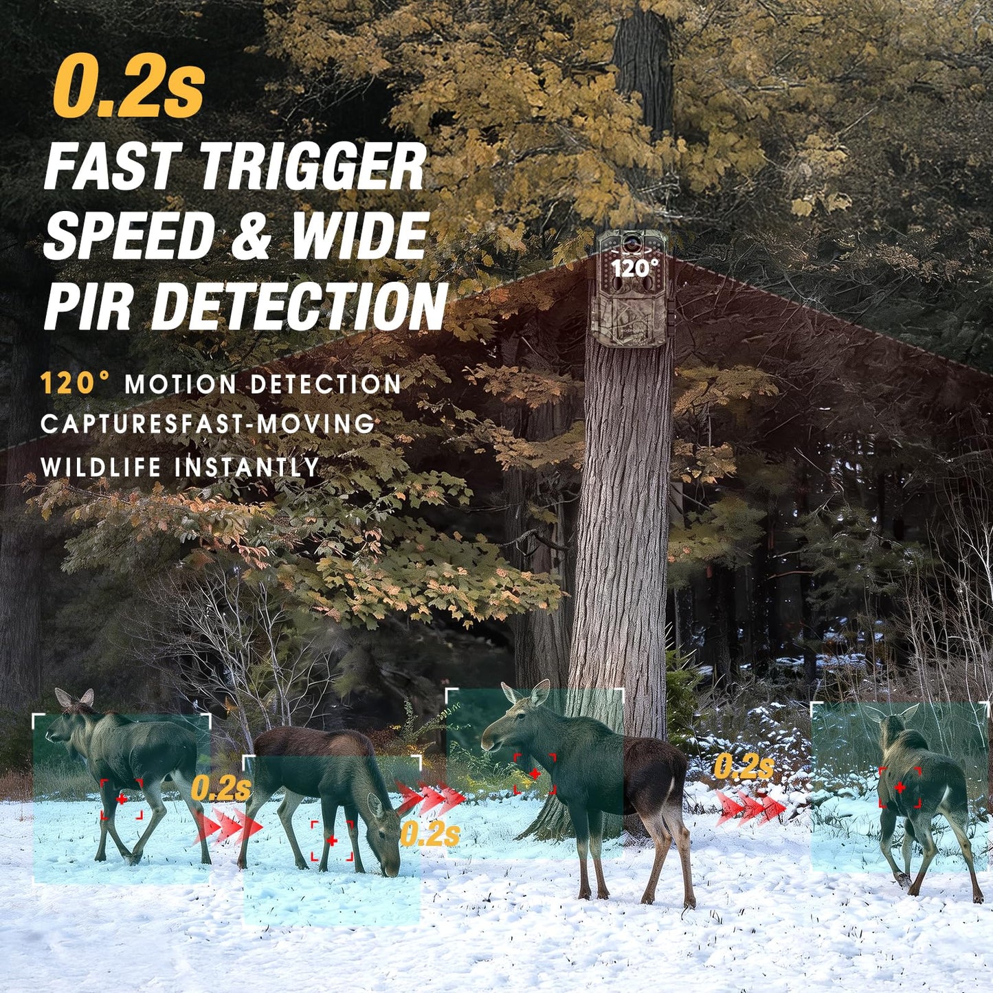 WOSPORTS Rechargeable Trail Camera 2Pack 56MP 4K Game Cam 0.2s Trigger No Glow Night Vision Motion Activated 120° Wide Lens 2.0” LCD Wildlife Camera Outdoor Scouting