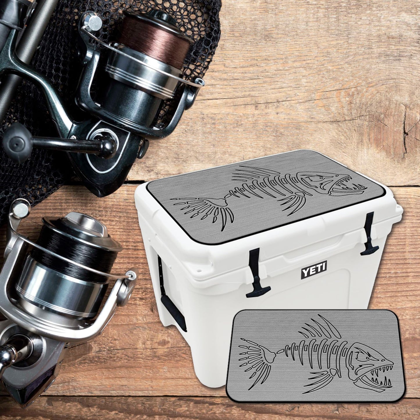 USATuff SeaDek EVA Mat Cooler Pad fits YETI 65 Tundra | Peel & Stick Application | Non Slip Comfort Accessories - Bonefish Skeleton (StormGray-Black)