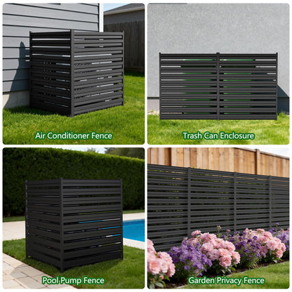 GILPWA 42" H x 38" W (3 Panels) Outdoor Privacy Screens, Air Conditioner Fence Metal Trash Can Privacy Fence Panels for Garden, Pool Equipment Enclosure, No Dig Backyard Patio Fencing (Black)