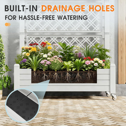 WTFGO Resin Raised Garden Bed with Trellis and Wheels, Planter Box with Trellis Outdoor, Raised Planter with Trellis with Drainage Holes & Water Monitor for Climbing Plants, Ashen(61.2" H)