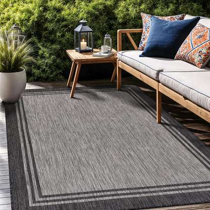 Luul Home Bordered Outdoor Rug 10x14 Washable Outside Carpet for Indoor Patio Porch Waterproof Easy Cleaning Non Shedding Area Rugs Dark Gray 10 x 14