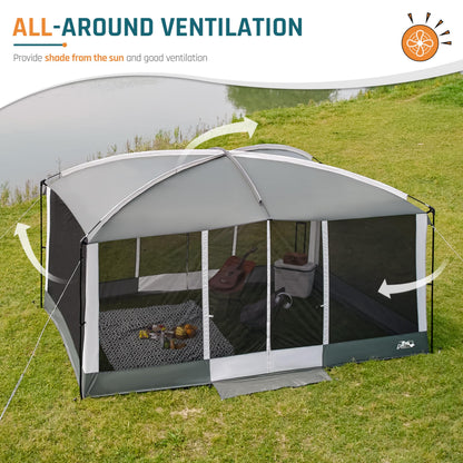 Screen House Tent 13x9ft Screen Room Mesh Gazebos w/ 2 Magnetic Doors, Included Projection Screen, Camping Tent Screened Canopy Shelter for Outdoor Patios Backyards Activities (Gray)