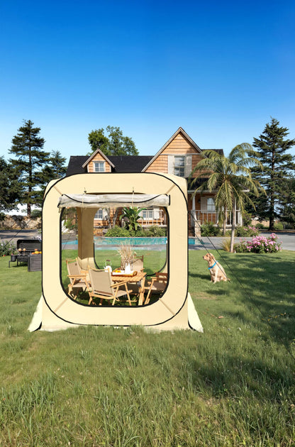 Pop Up Bubble Tent Tent, 3-4 Person Portable Screen House Room Instant Shelter, Clear Sport Rainproof Camping Sun Shelter Coldproof for Patio, Backyard, Deck, Sports Events, Beige