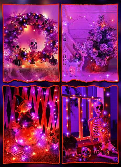 Minetom 5 Pack Battery Operated Fairy Lights, 7 Feet, 20 LED, Waterproof, Orange & Purple for Indoor/Outdoor Halloween Decorations