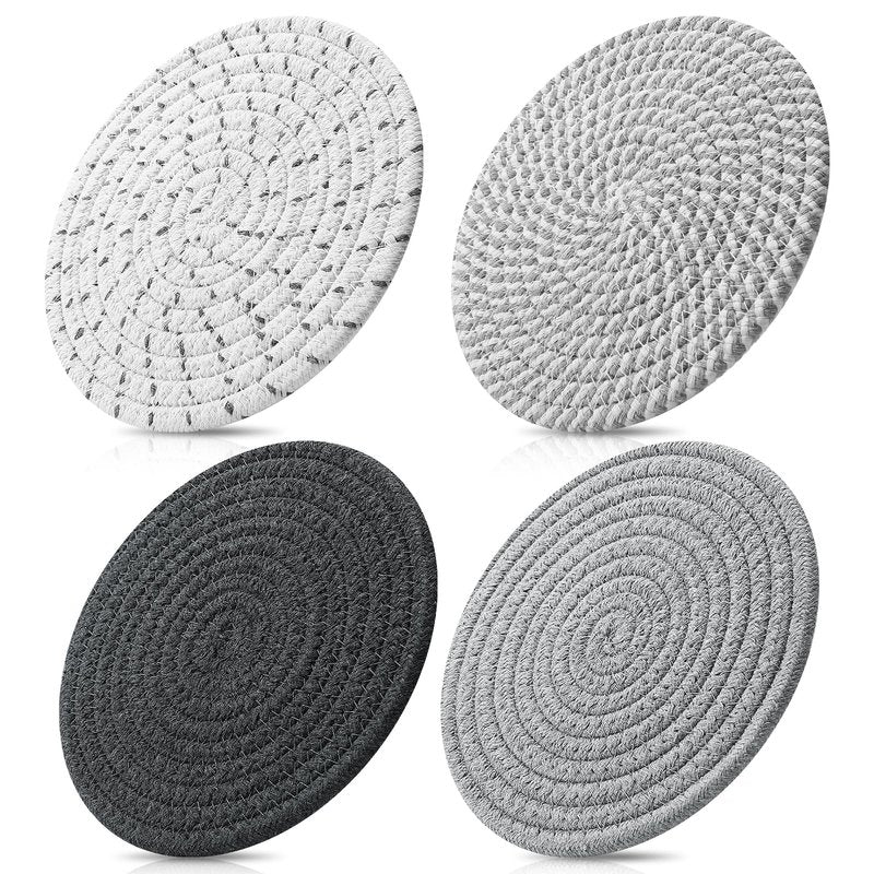 ME.FAN 7 Inch Trivets/Potholders 4 Set Cotton Thread Weave Trivets for Pots and Pans - Large Coasters/Hot Pads to Protect Desktop & Countertop - Mix 1