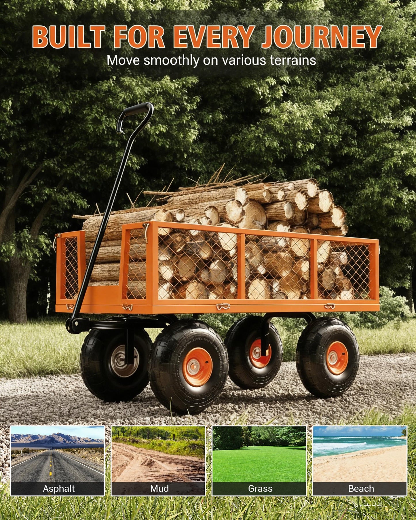 Garvee Steel Garden Cart, 500 LBS Capacity Utility Outdoor Wagon, Heavy Duty Mesh Garden Metal Wagon with Removable Sides, Flexible Handle for Yard, Lawn, Garden