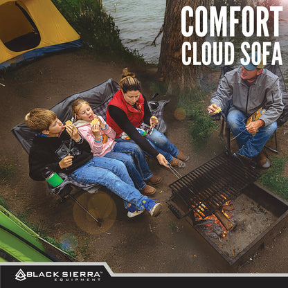 Black Sierra Double Loveseat Comfort Camping Couch, Oversized Folding Chair for Adults, 600‑lb Capacity, Plush Padded Heavy Duty Outdoor Seat with Cup Holders & Carry Bag for Beach, RV