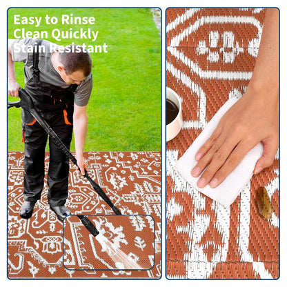 GlowSol Large 9x18 Outdoor Rug for Patios Waterproof Clearance Reversible Patio Mat Plastic Straw Rug RV Camping Mat Outside Carpet for Camping RV,Porch,Deck,Balcony,Camper,Backyard,Beach,Orange