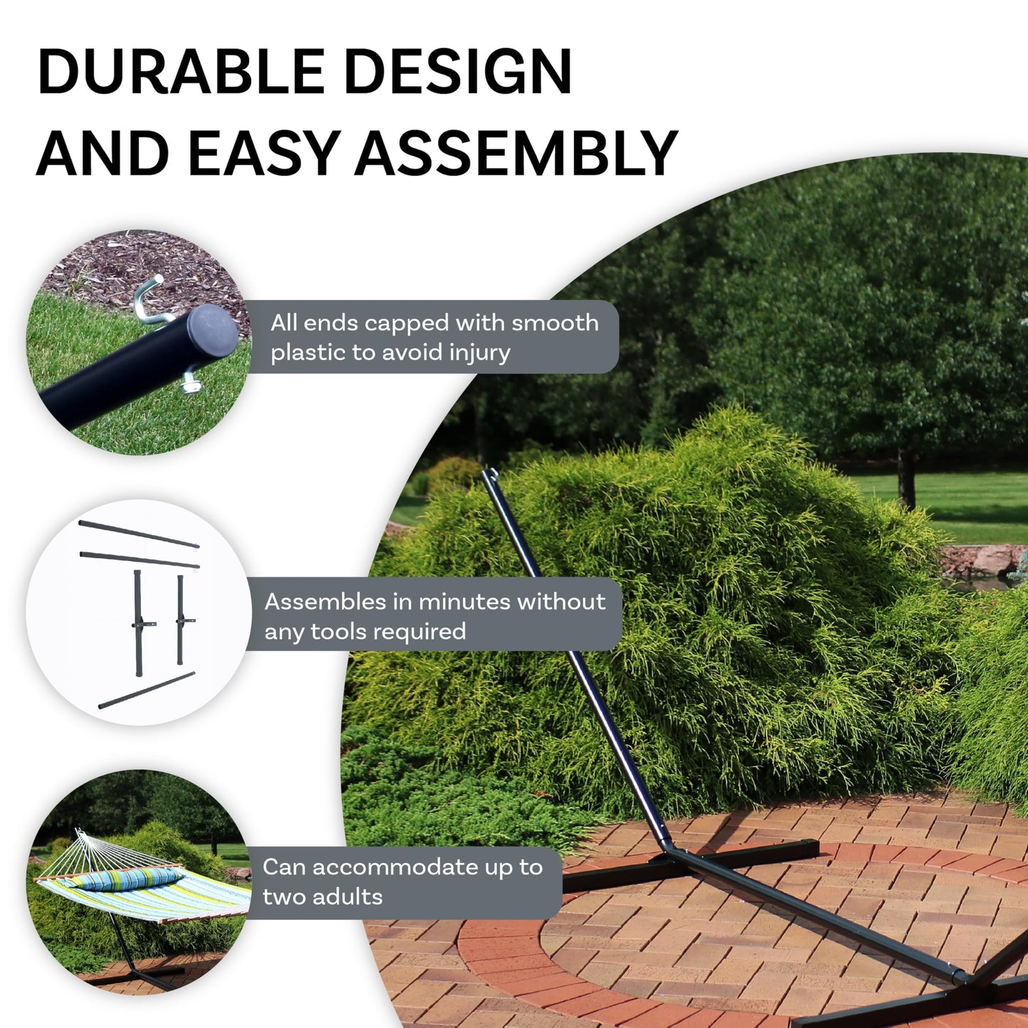 Sunnydaze Double Hammock Stand for Outside - 350-Pound Capacity Indoor/Outdoor Hammock Frame - Black Powder-Coated Finish - 12-Foot