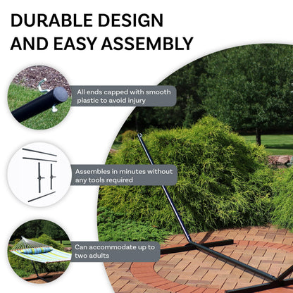 Sunnydaze Double Hammock Stand for Outside - 350-Pound Capacity Indoor/Outdoor Hammock Frame - Black Powder-Coated Finish - 12-Foot