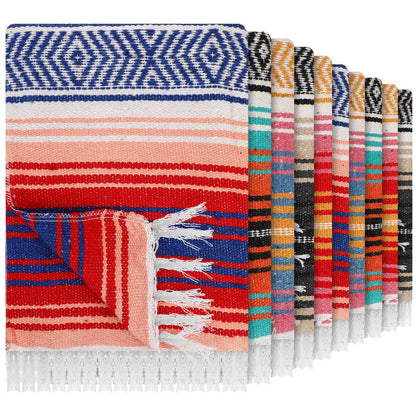Haull 10 Pcs Large Mexican Blankets Bulk 51" x 71" Mexican Serape Blankets Yoga Authentic Throw Colorful Striped Falsa with Fringed for Outdoor Car Travel Camping Beach Picnic Patio Mat Towel