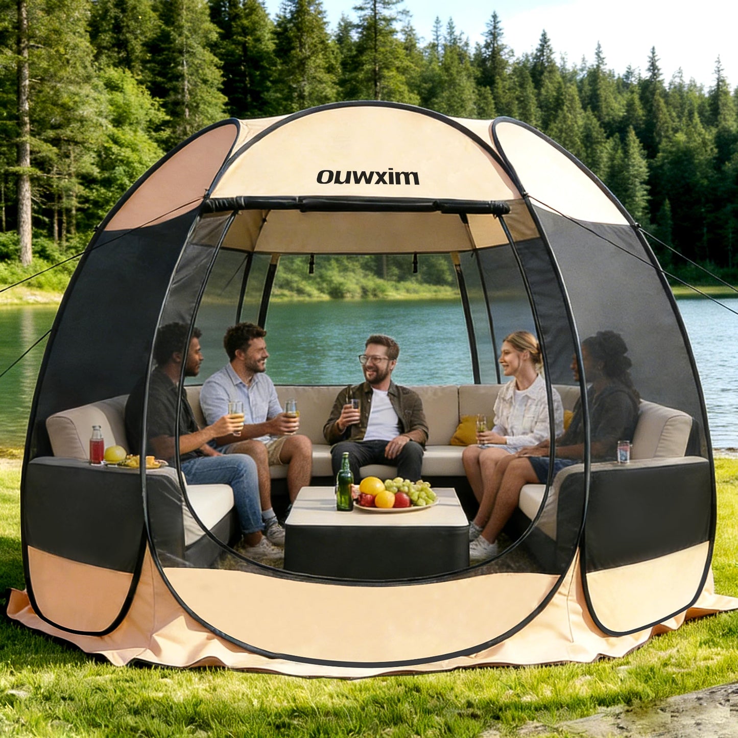 Pop up Gazebo Screen House Tent - Portable Canopy with Mosquito Netting for 6-8 Persons - Instant UV Protection Sun Shelter for Backyard, Patio, Garden & Camping, Waterproof