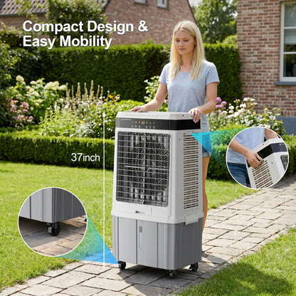 Uthfy 2800 CFM Portable Swamp Cooler, Evaporative Air Cooler for Room with 9.5 Gal Detachable Water Tank, 120 Oscillating Outdoor Cooling Fan, Remote, 12H Timer, 4 Ice Packs for Indoor, Garage, Patio