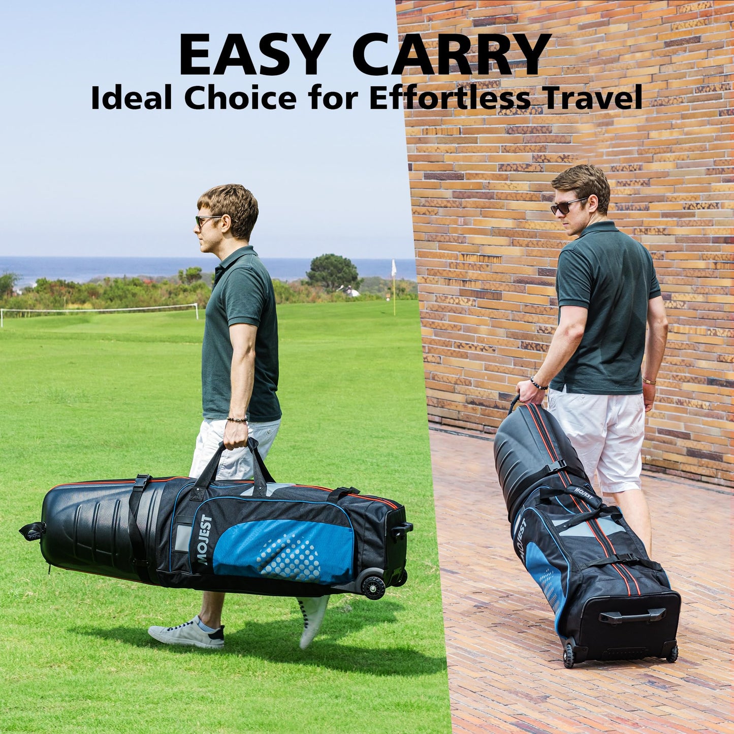 Golf Travel Bags for Airlines with Wheels, Hard Case Top and 1680D Heavy Duty Oxford Protect Golf Clubs, Lightweight and Easy to Maneuver, Black, Red and Blue