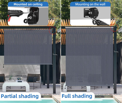 Patio Shades Roll Up Outdoor Roller Shade,Exterior Cordless Roll Up Outdoor Blinds for Patio, Gazebo Pergola Backyard Deck Porch Blinds Privacy Screen Protection UV Sun Blocking 10ft Wide x 8 H
