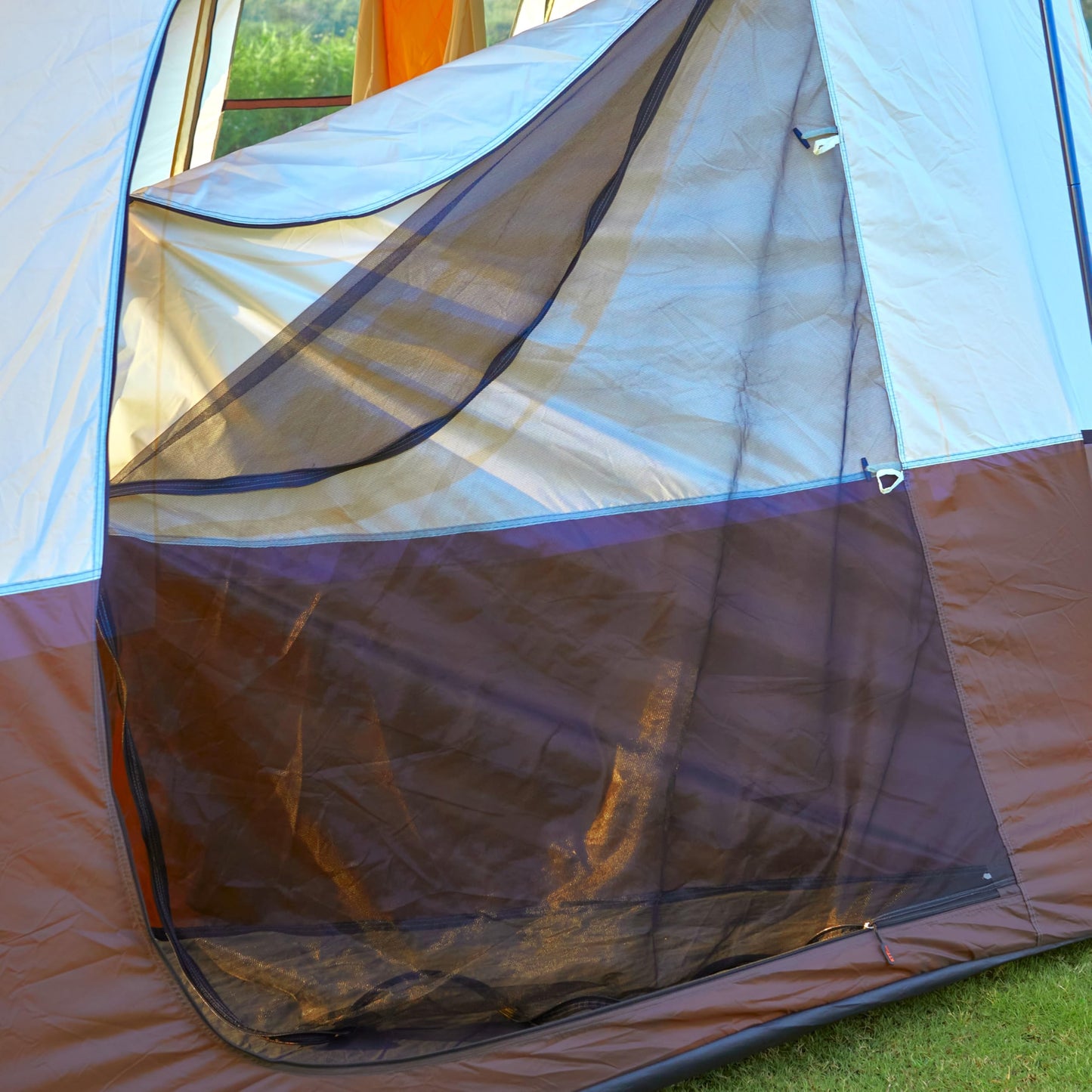 KTT Extra Large Tent 12-14 Person,Family Cabin Tents,2 Rooms,Straight Wall,2 Doors 4 Windows with Mesh,Waterproof,Straight Wall,Big Tent for Outdoor,Picnic,Camping,Gathering(Brown)