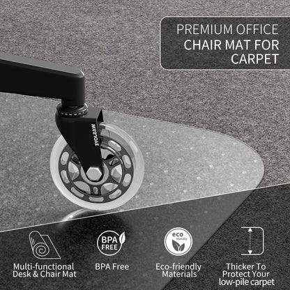 WASJOYE Office Chair Mat for Carpet, Desk Chair Mat for Carpet, Thick Computer Chair Mat with Non-Slip Studded for Home and Office Low Pile Carpet, 48" x 60"
