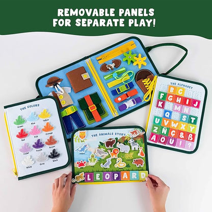 BONNYCO Busy Board for 1 Year Old Animals. Montessori Busy Book for Toddlers 1-3 2-4 Felt Quiet Book Baby. Montessori Toys Toddler Learning Toys for Travel Airplane Car. Educational Activity Board