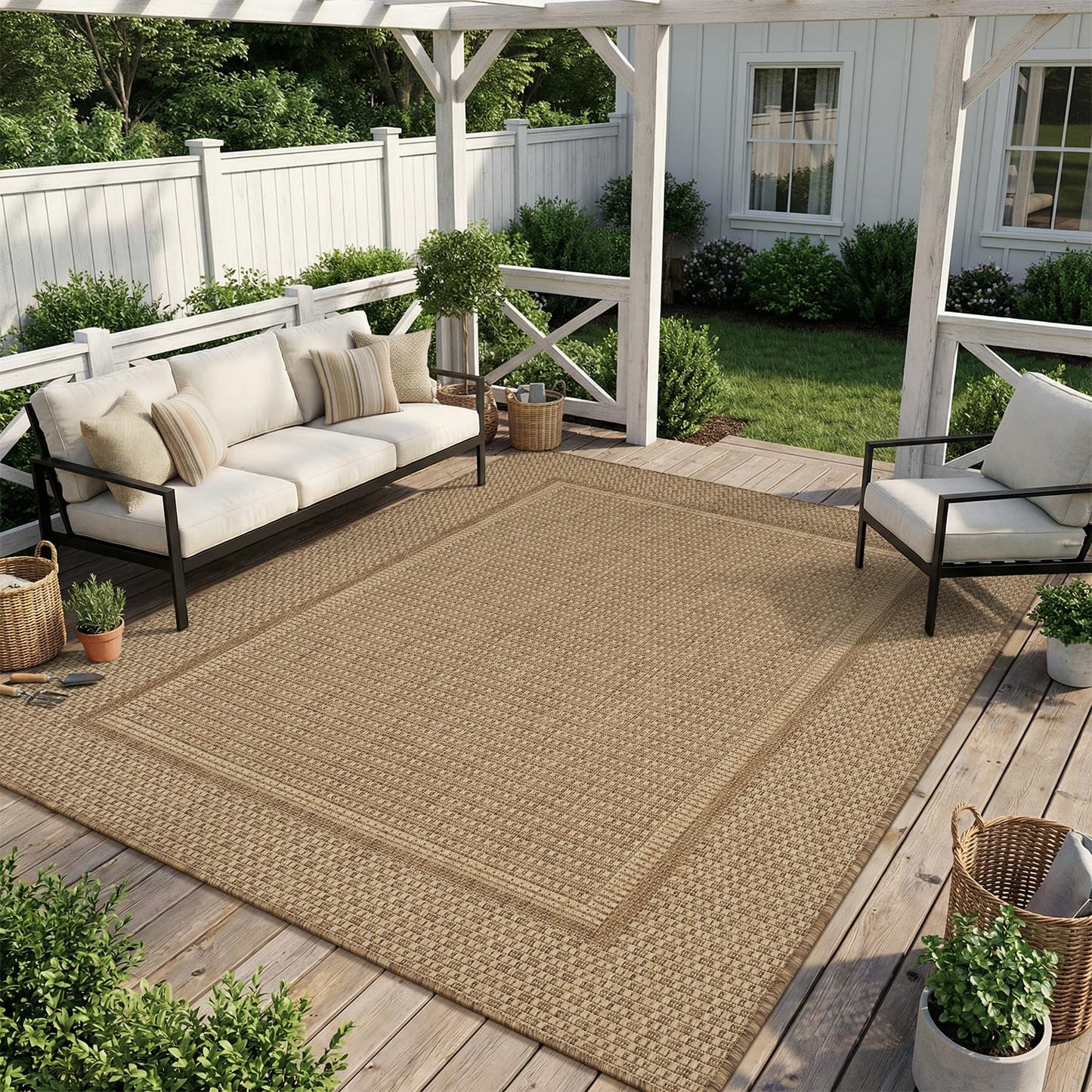 MontVoo-Outdoor Rug-Patio Rug 8x10 ft Polypropylene Indoor Outdoor Rugs Outdoor Carpet for Patio Deck Balcony Porch, Textured Weave, Durable for High Traffic, Fade-Resistant, Modern Neutral Brown