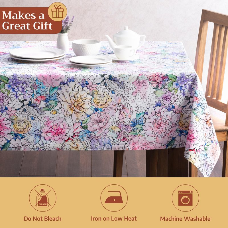 Maison d' Hermine Table Cloth Rectangle Table 100% Cotton 70 x 120 Inches Tablecloth Reusable Decorative for Dining Kitchen Room Farmhouse Home Gifts for Mothers Day Spring Summer - Floral Love