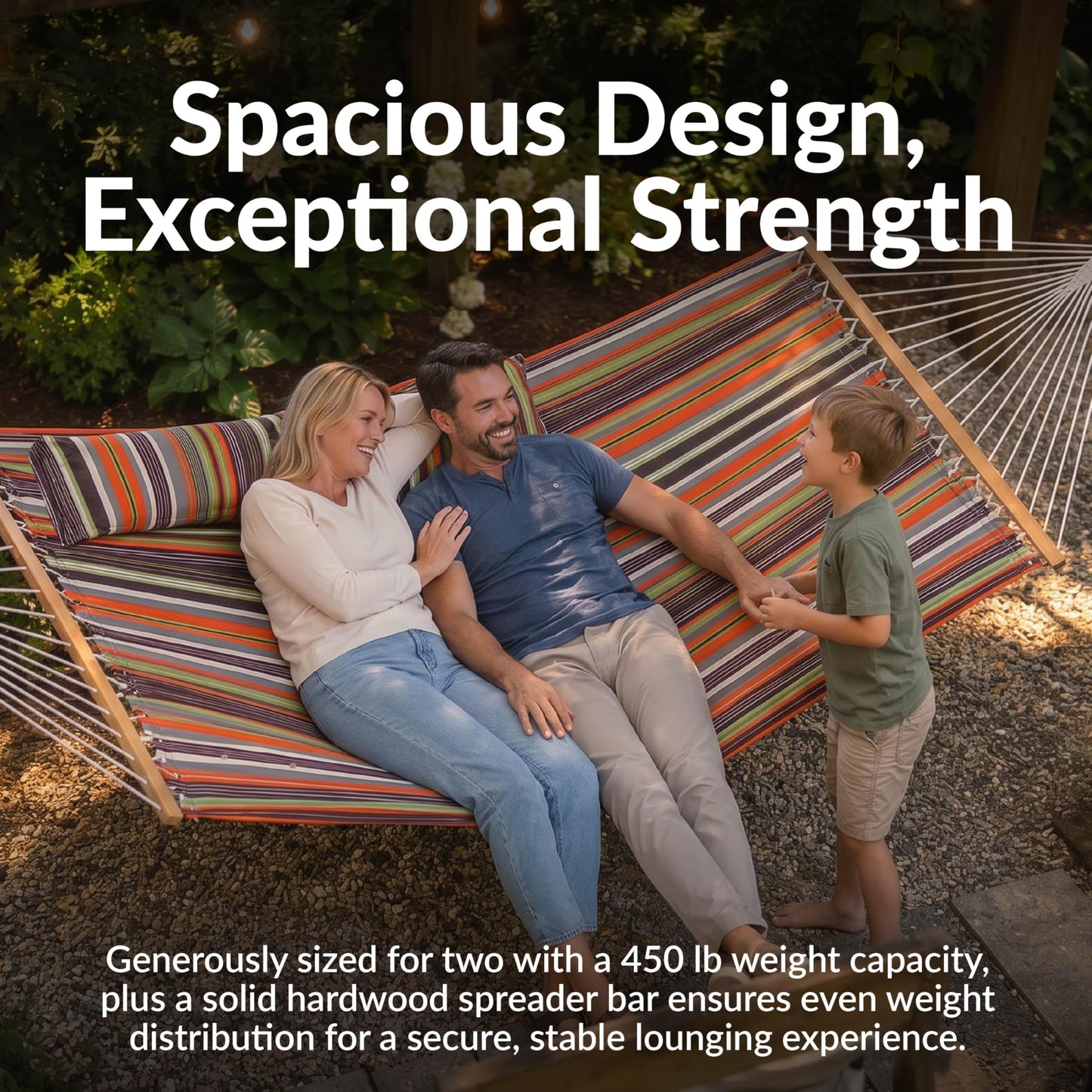 Sunnydaze Quilted Double Hammock for Outside with Spreader Bars and Pillow - 450 lb Capacity, 74x55 Inch Bed, UV Resistant, Quick Dry - Chains Included, Stand Sold Separately - Canyon Sunset