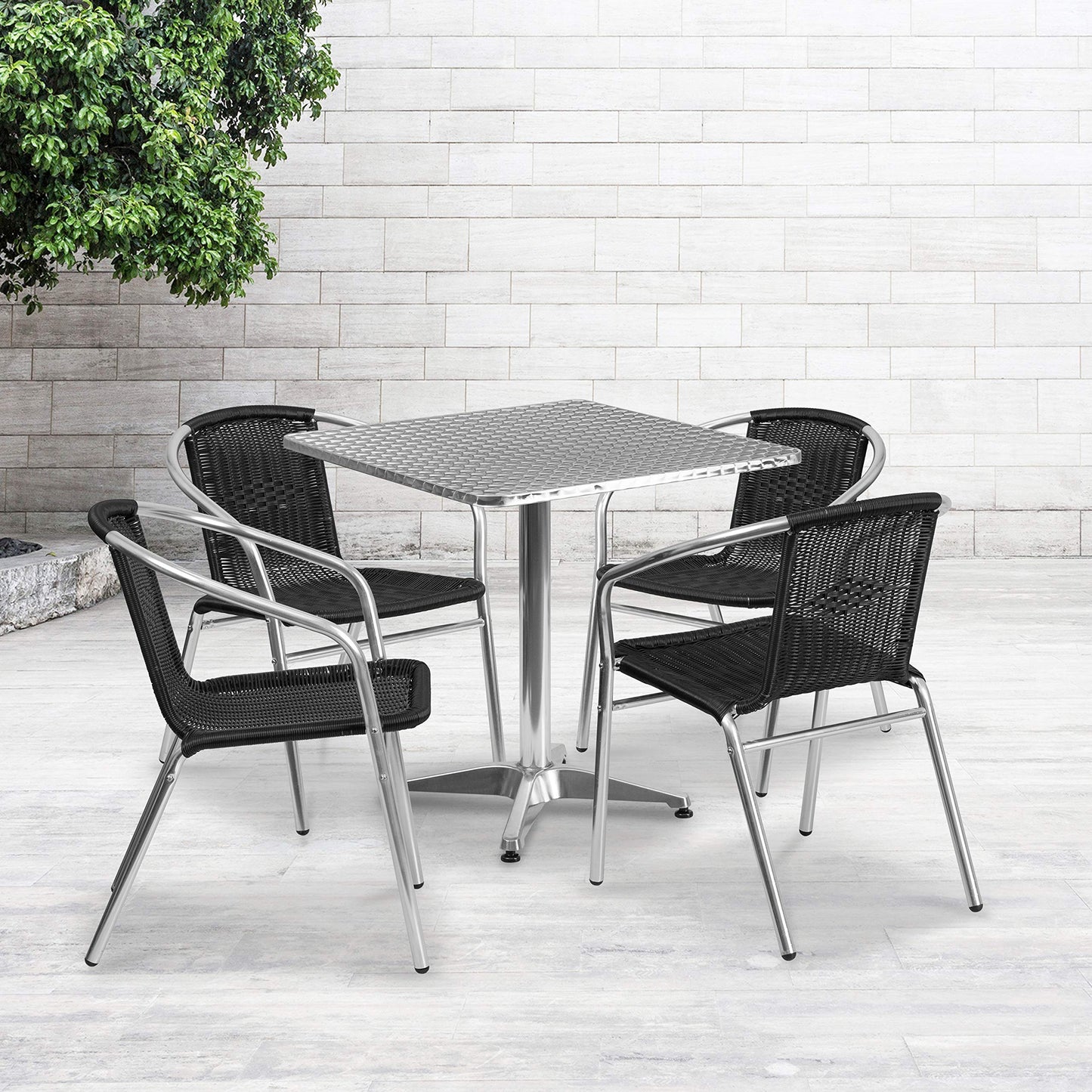 Flash Furniture Lila 27.5'' Square Aluminum Indoor-Outdoor Table Set with 4 Black Rattan Chairs