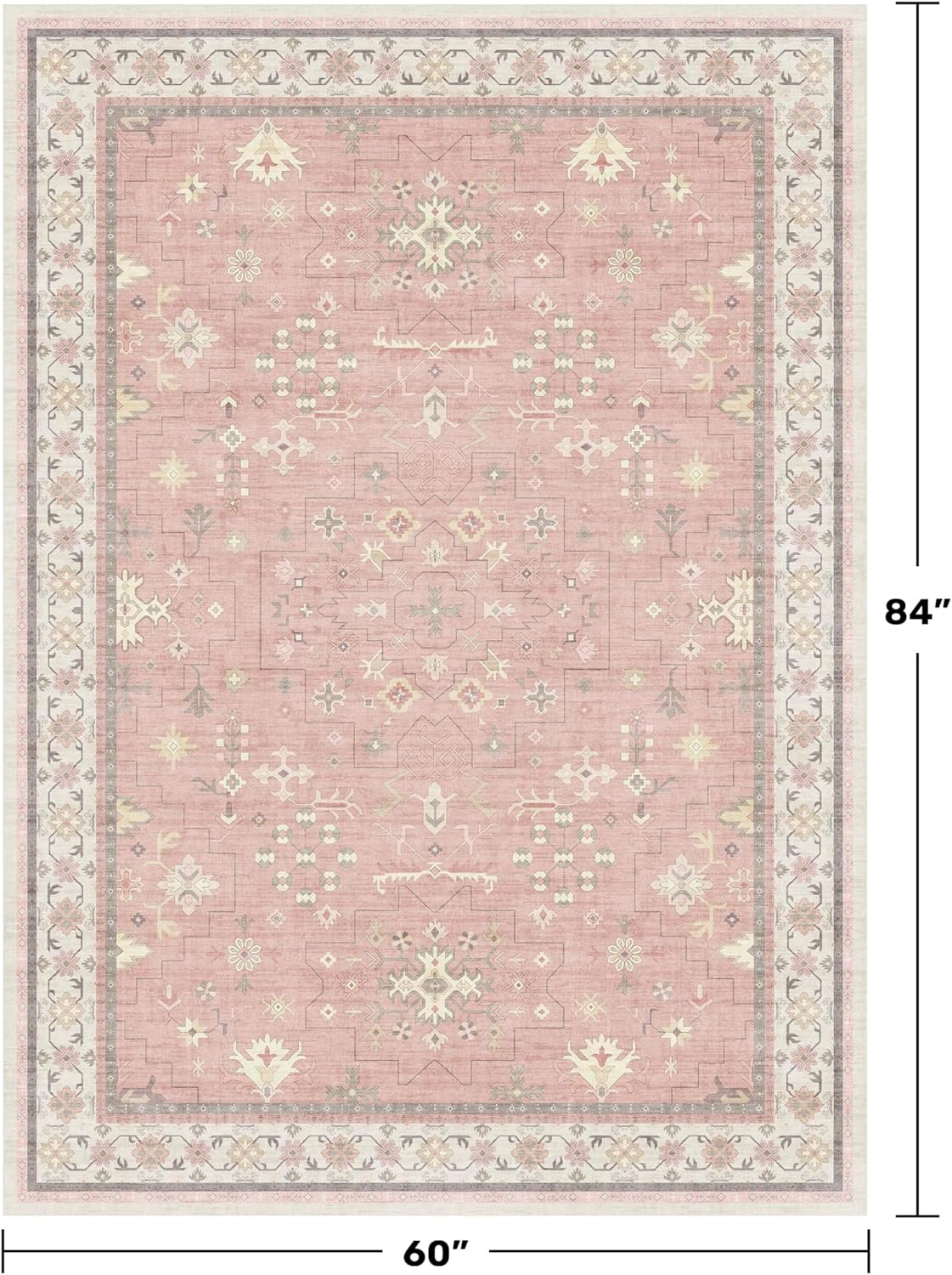 Regine Switzerland Blush Pink Girls Rug - Floral Area Rug 5x7, Machine Washable Non-Slip Play Mat