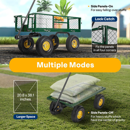 VIVOHOME Heavy Duty 880 Lbs Capacity Mesh Steel Garden Cart Folding Utility Wagon with Removable Sides and 4.10/3.50-4" Wheels 10 Inch Tire(Green)