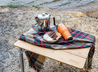 Camco Bamboo Folding Camping Table with Aluminum Legs - Natural Bamboo Top Measures 25 ½ x 19 ¾-inches & Supports Up to 85lbs - Lightweight for Added Portability & Includes Storage Bag (51895)