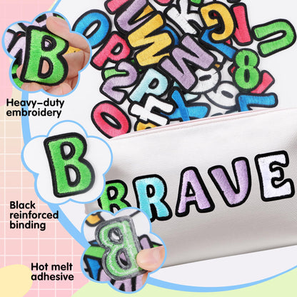 144PCS Iron On Letter Patches Iron On Letters for Clothing Fabric Backpacks Hat Jeans Jackets Shirts Bags Varsity Girls Boys, Applique Sew On Embroidered Letters Alphabet A-Z Number Patches 0-9