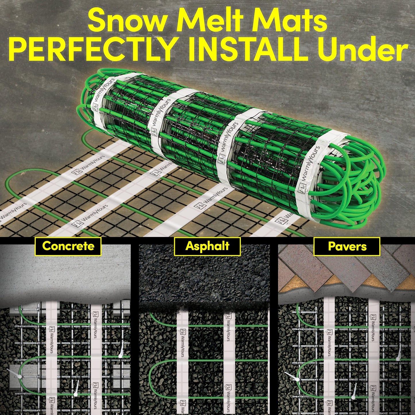 WarmlyYours 2x15 ft. Electric Ice and Snow Melting Mat 120V 1500 Watts - Embedded Under Asphalt, Concrete, or Pavers - Radiant Heated Driveway, Walkways, Sidewalks, Patios, Porch, Ramps PowerMat