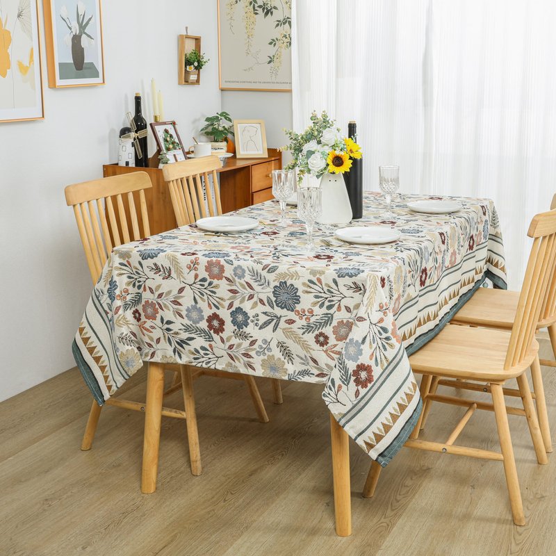 Dimatic Cotton and Linen Rectangular Tablecloth for Kitchen Dining Table, Camping, Holiday Party Decor, Bluebell Pattern, 55 x 118 Inches
