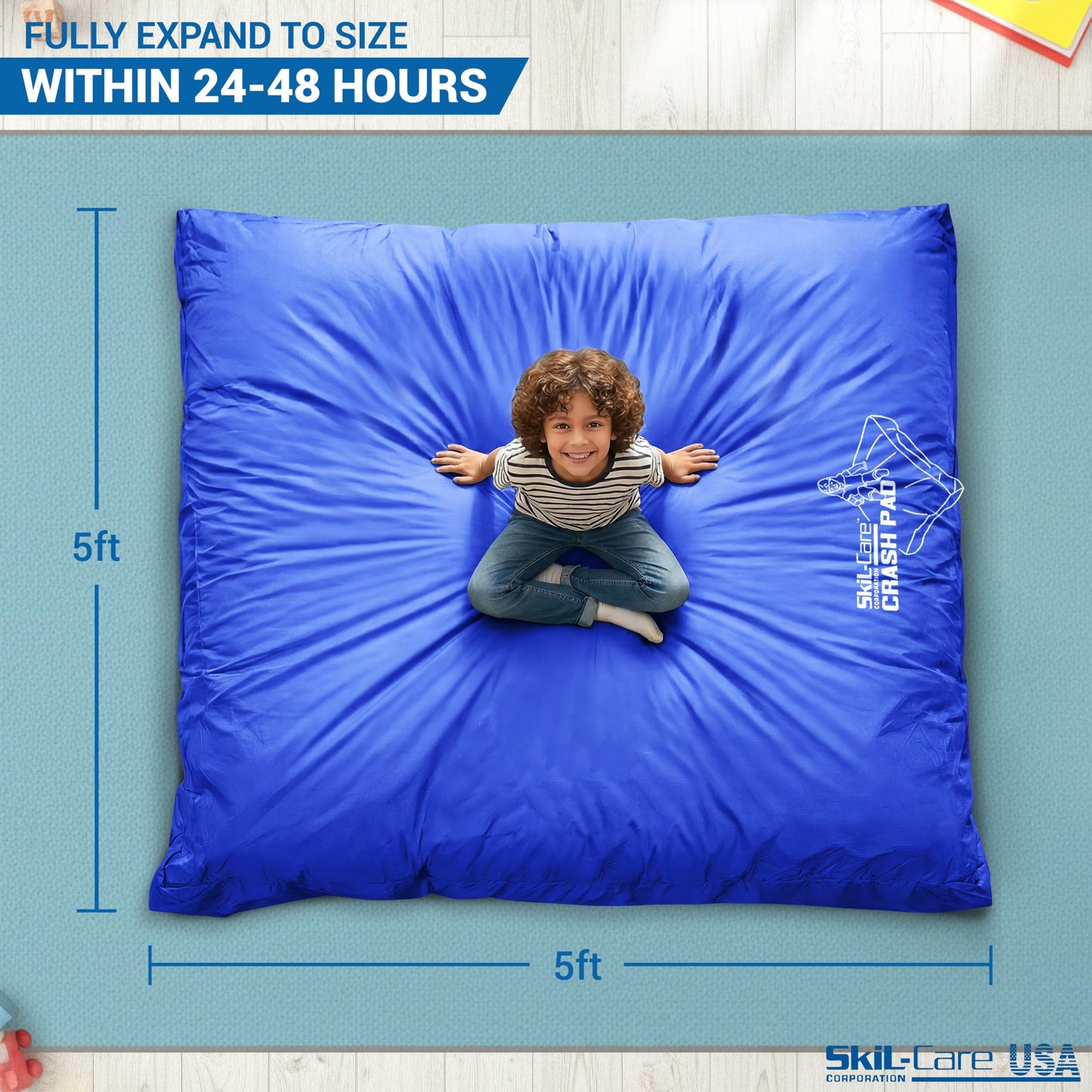 Skil-Care Crash Pad for Kids | Sensory Crash Mat for Active Play | High-Density & Soft Foam Blocks Landing Zone | Kids Jumping Pillow for Indoor & Outdoors Use with Durable Nylon Cover - 5x5 feet