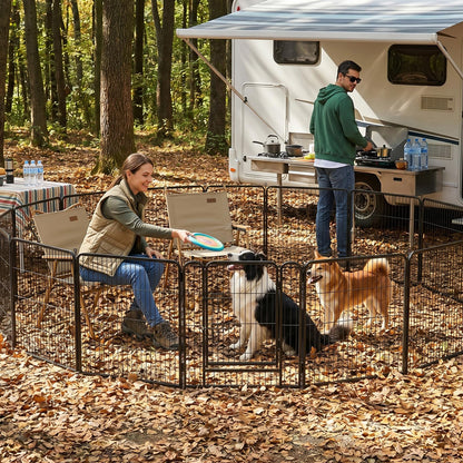 MAKE CHANGES Metal Dog Playpen - 32" Height 16 Panels Foldable Exercise Pen for Dogs Indoor/Outdoor Pen with Door for Pet Animals Portable Pet Playpen Polygon Dog Enclosure (Black)